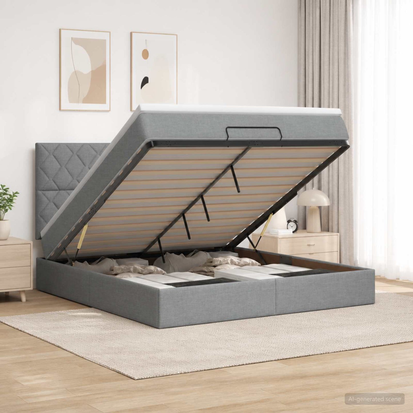 Letto con contenitore LED e materasso Grigio Chiaro