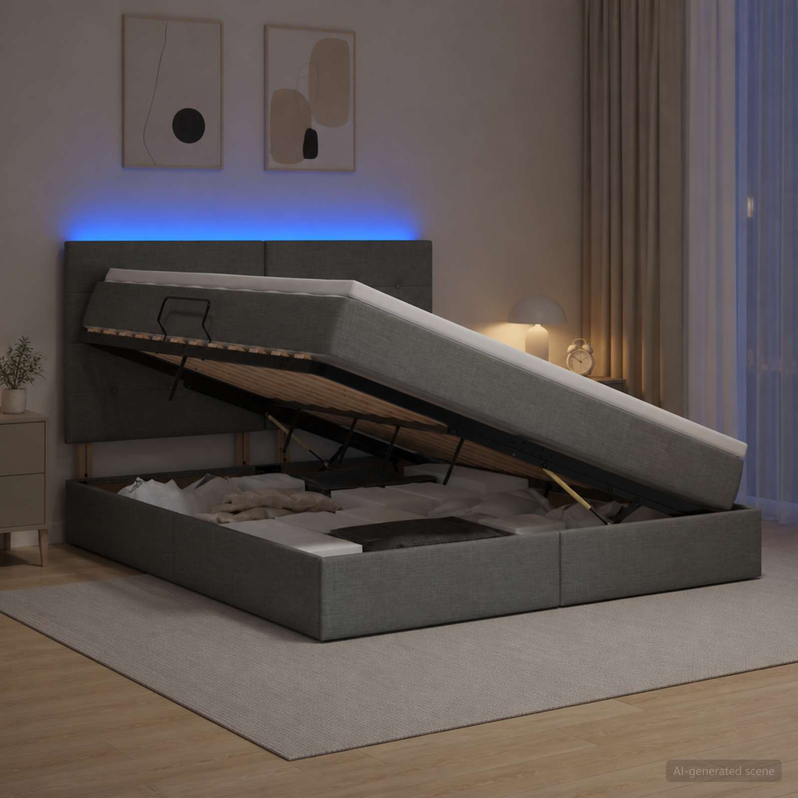 Letto con contenitore LED e materasso Grigio Scuro 180 x 200 cm | homemem39