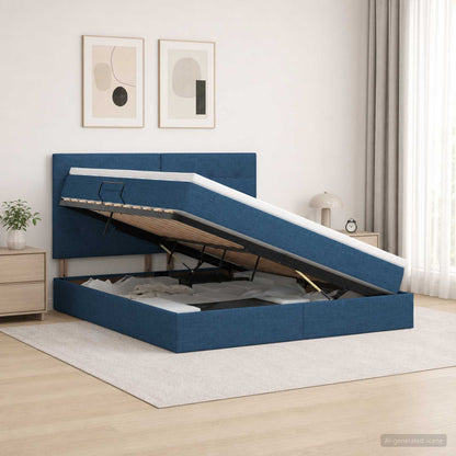 Letto con contenitore LED e materasso Blu 160 x 200 cm Tessuto