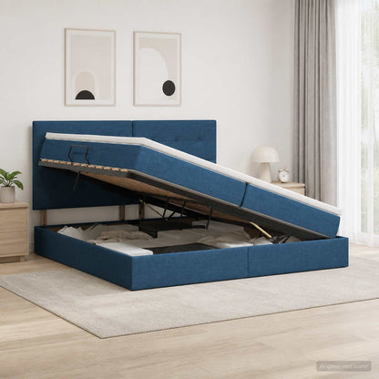Letto con contenitore e materasso Blu 200 x 200 cm Tessuto | homemem39