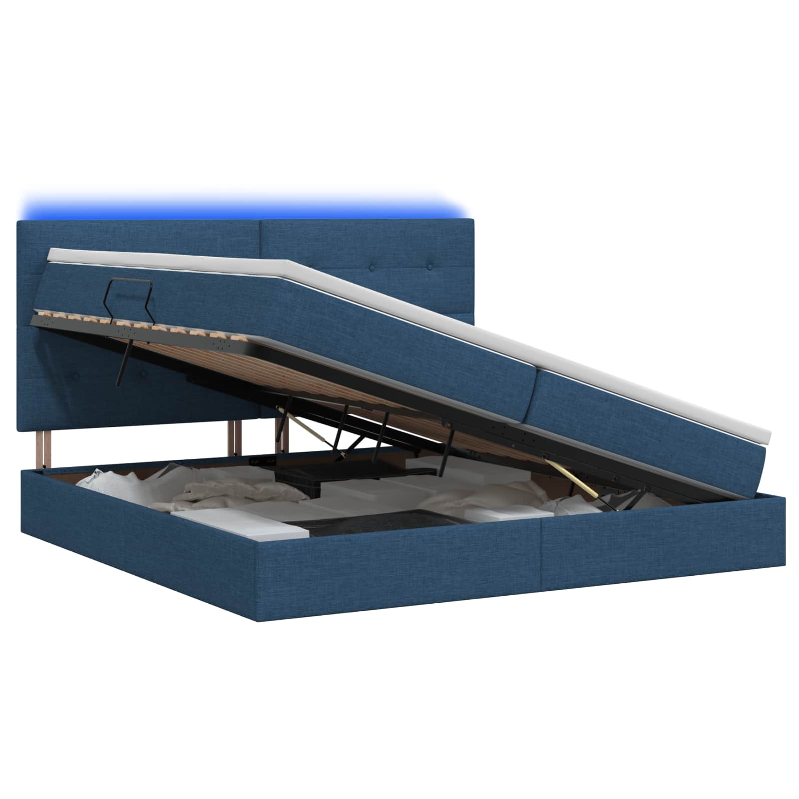 Letto con contenitore LED e materasso Blu 200 x 200 cm Tessuto | homemem39