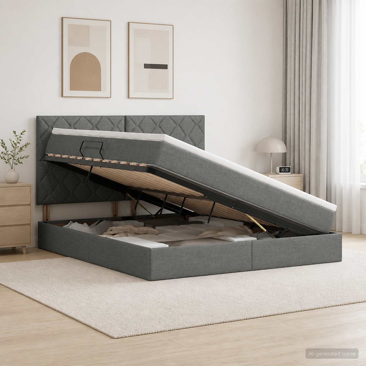 Letto con contenitore LED e materasso Grigio Scuro 140 x 200 cm | homemem39