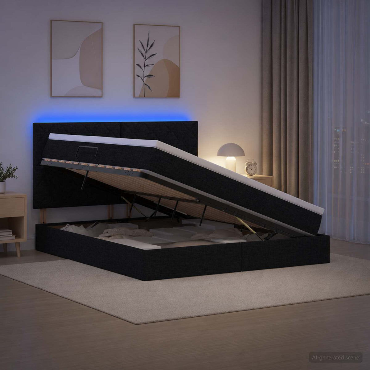 Letto con contenitore LED e materasso Nero 180 x 200 cm Tessuto | homemem39