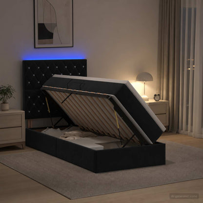 Letto con contenitore LED e materasso Nero 90 x 190 cm Velluto