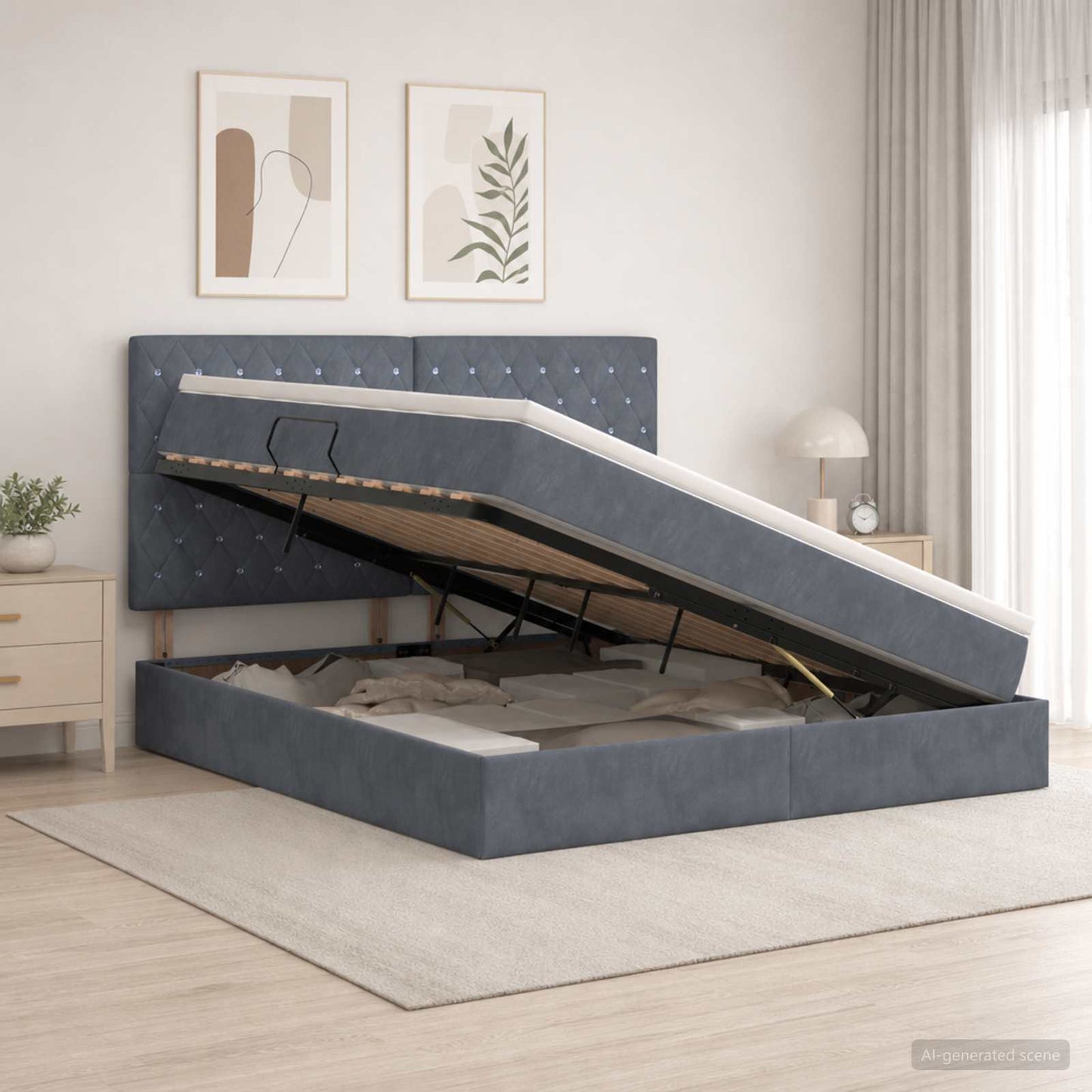 Letto con contenitore LED e materasso Grigio Scuro 160 x 200 cm | homemem39