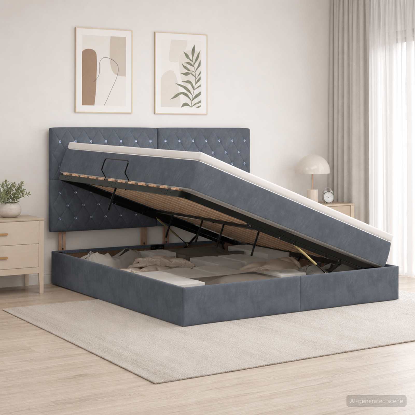 Letto con contenitore LED e materasso Grigio Scuro 140 x 190 cm | homemem39