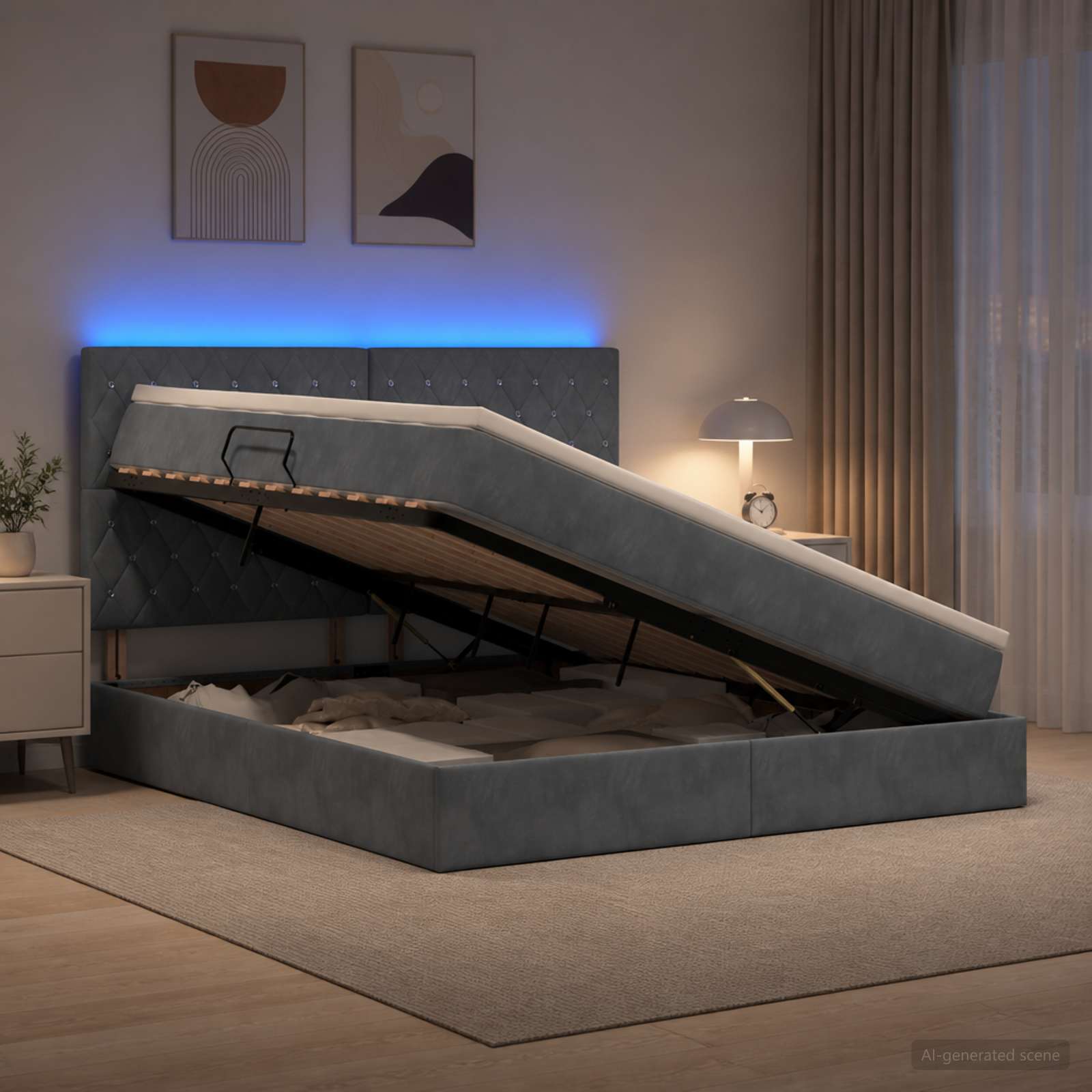Letto con contenitore LED e materasso Grigio Scuro 160 x 200 cm | homemem39