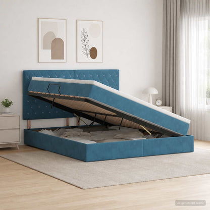 Letto con contenitore LED e materasso Blu Scuro 140 x 200 cm | homemem39