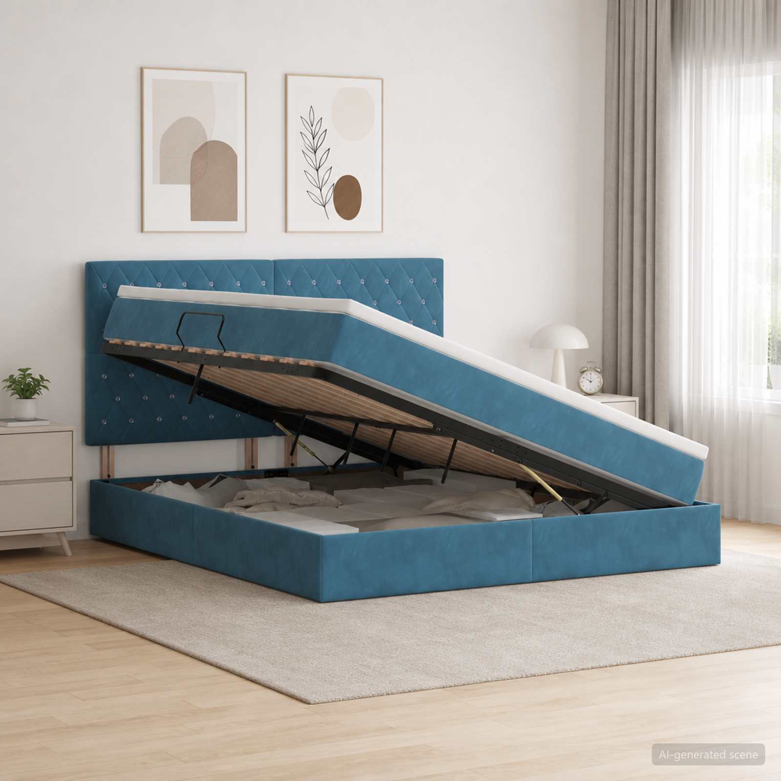 Letto con contenitore e materasso Blu Scuro 140 x 200 cm | homemem39