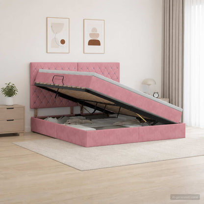 Letto con contenitore LED e materasso Rosa 140 x 200 cm Velluto | homemem39