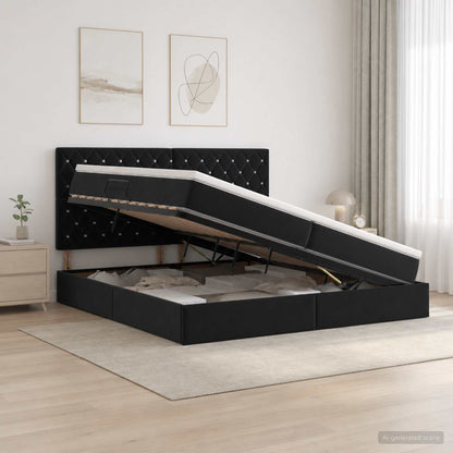 Letto con contenitore e materasso Nero 200 x 200 cm Velluto