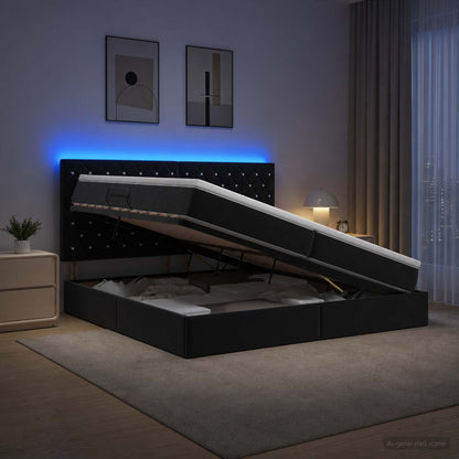 Letto con contenitore LED e materasso Nero 200 x 200 cm Velluto