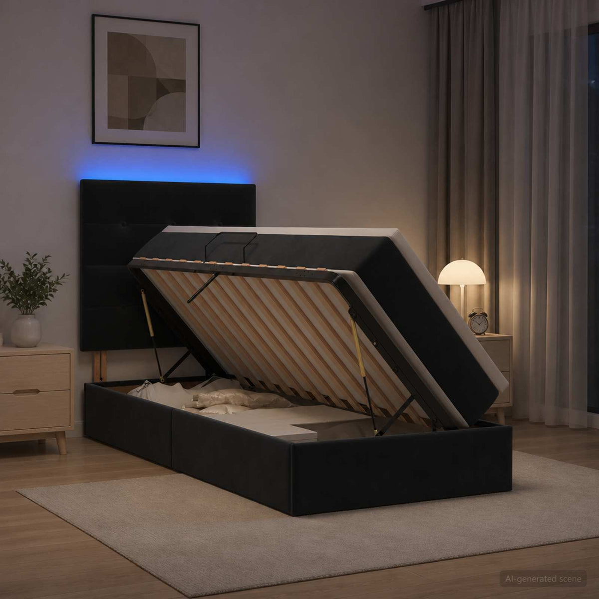 Letto con contenitore LED e materasso Nero 90 x 200 cm Velluto | homemem39