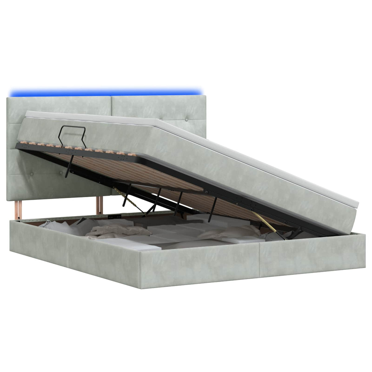 Letto con contenitore LED e materasso Grigio Chiaro | homemem39