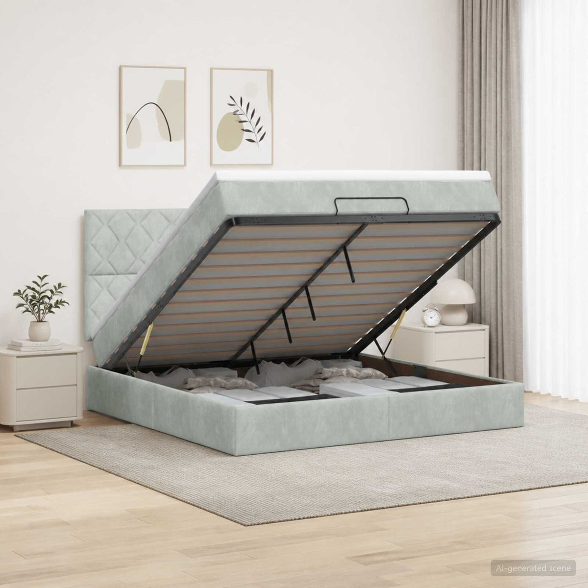 Letto con contenitore LED e materasso Grigio Chiaro | homemem39