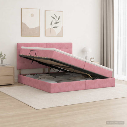 Letto con contenitore LED e materasso Rosa 200 x 200 cm Velluto