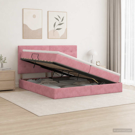 Letto con contenitore LED e materasso Rosa 200 x 200 cm Velluto - homemem39