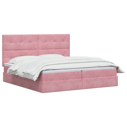 Letto con contenitore LED e materasso Rosa 200 x 200 cm Velluto