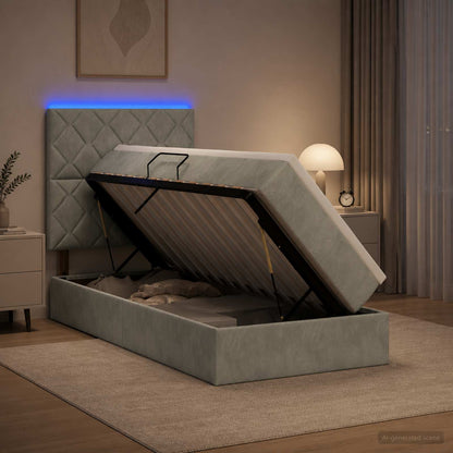 Letto con contenitore LED e materasso Grigio Chiaro 90 x 200 cm | homemem39