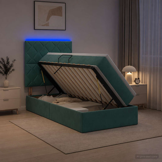 Letto con contenitore LED e materasso Verde Scuro 90 x 200 cm | homemem39