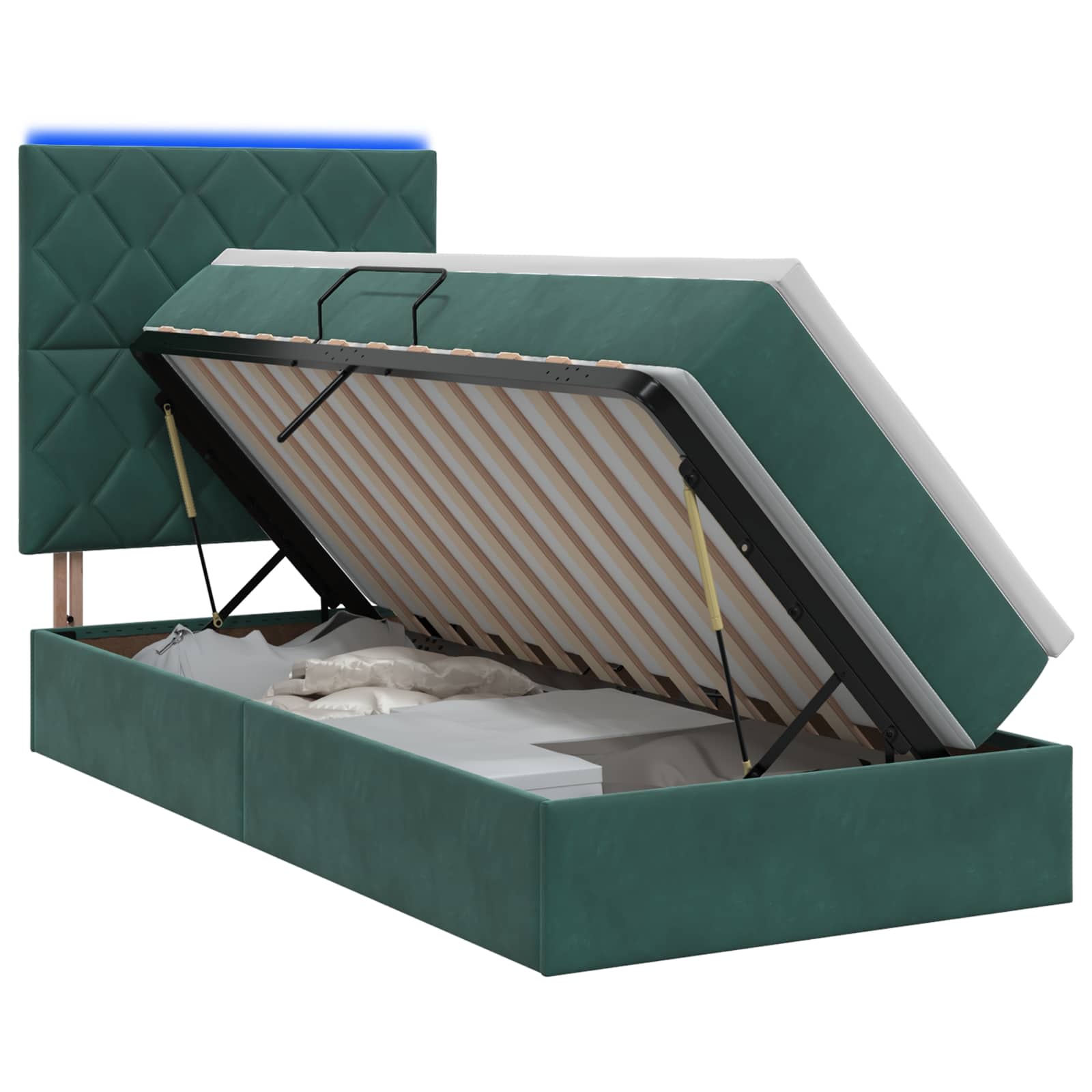 Letto con contenitore LED e materasso Verde Scuro 90 x 190 cm | homemem39