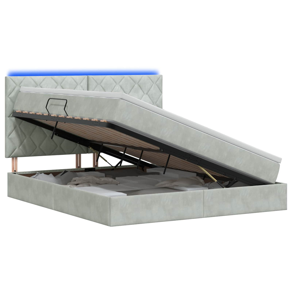 Letto con contenitore LED e materasso Grigio Chiaro | homemem39
