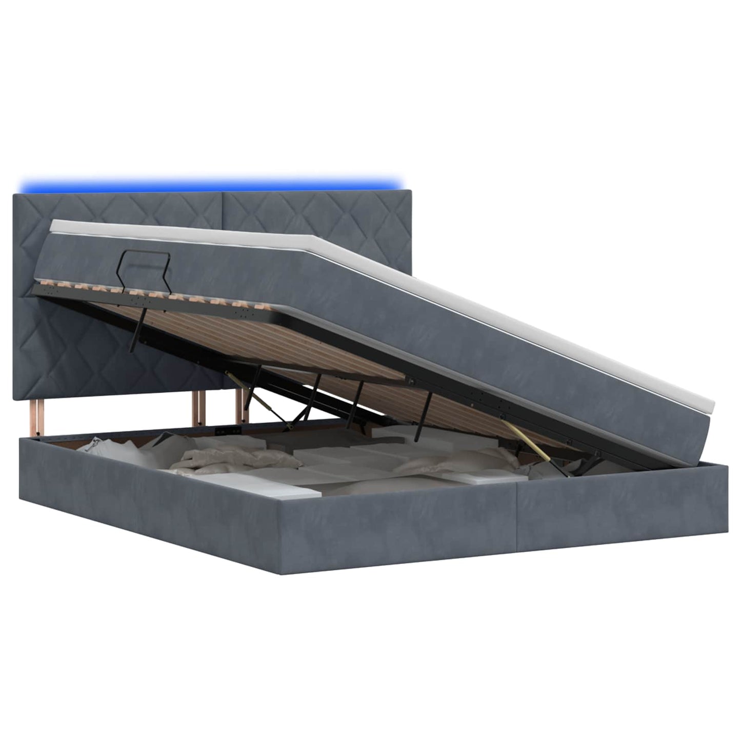 Letto con contenitore LED e materasso Grigio Scuro 140 x 200 cm