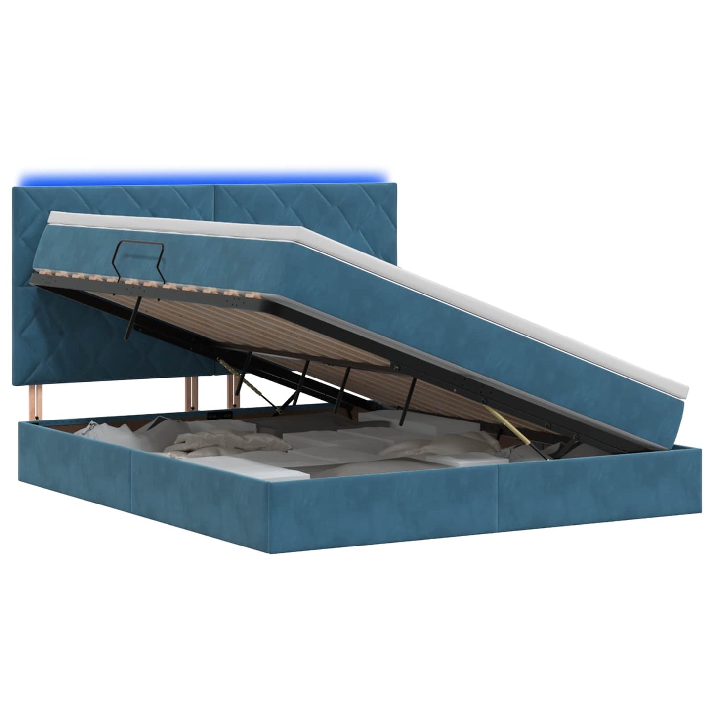 Letto con contenitore LED e materasso Blu Scuro 160 x 200 cm