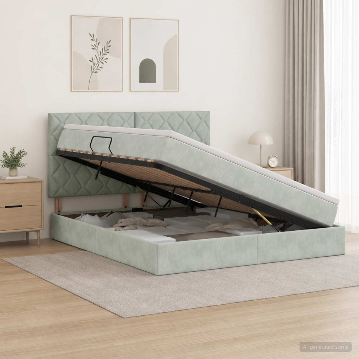 Letto con contenitore e materasso Grigio Chiaro 140 x 200 cm | homemem39