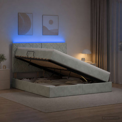 Letto con contenitore LED e materasso Grigio Chiaro | homemem39