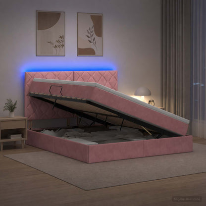 Letto con contenitore LED e materasso Rosa 140 x 200 cm Velluto