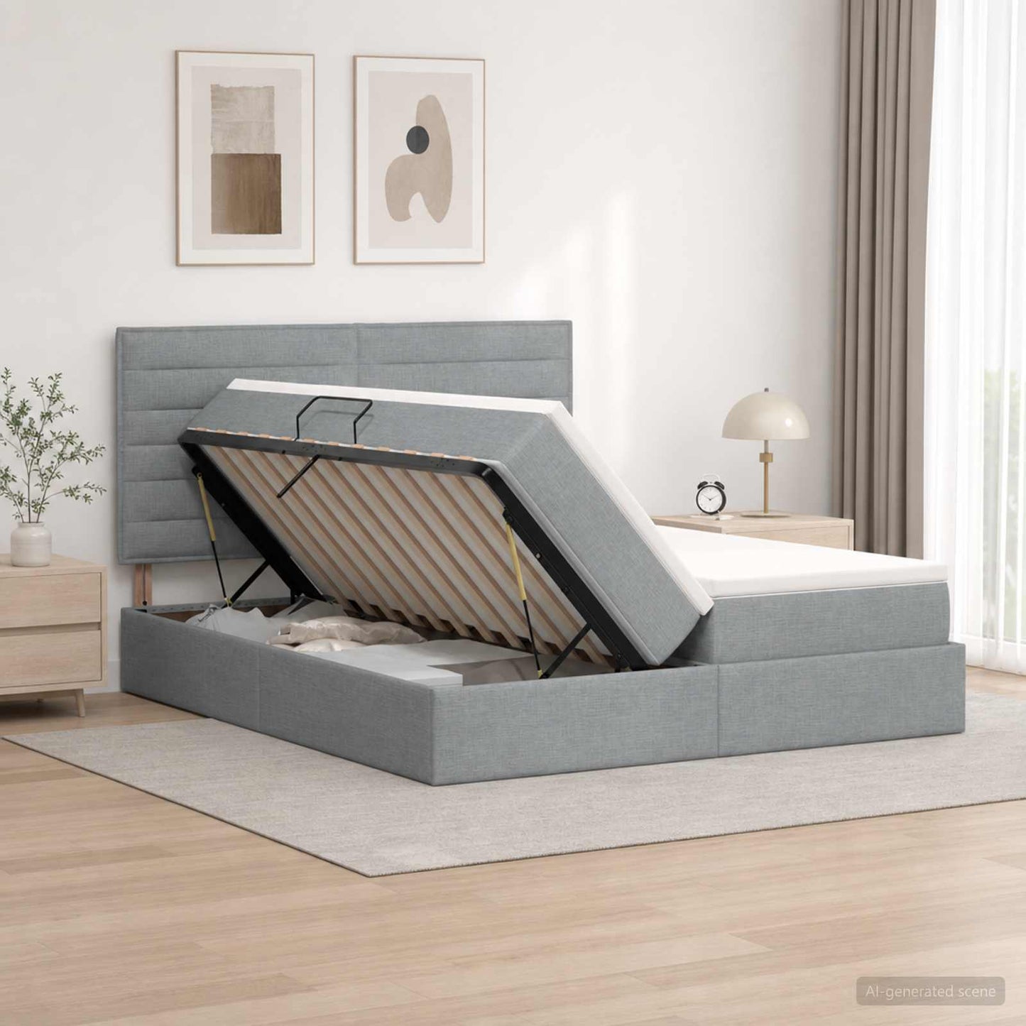 Letto con contenitore LED e materasso Grigio Chiaro