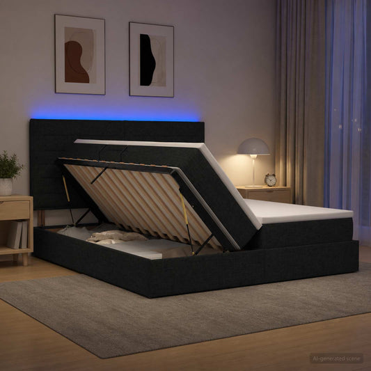 Letto con contenitore LED e materasso Nero 180 x 200 cm Tessuto - homemem39