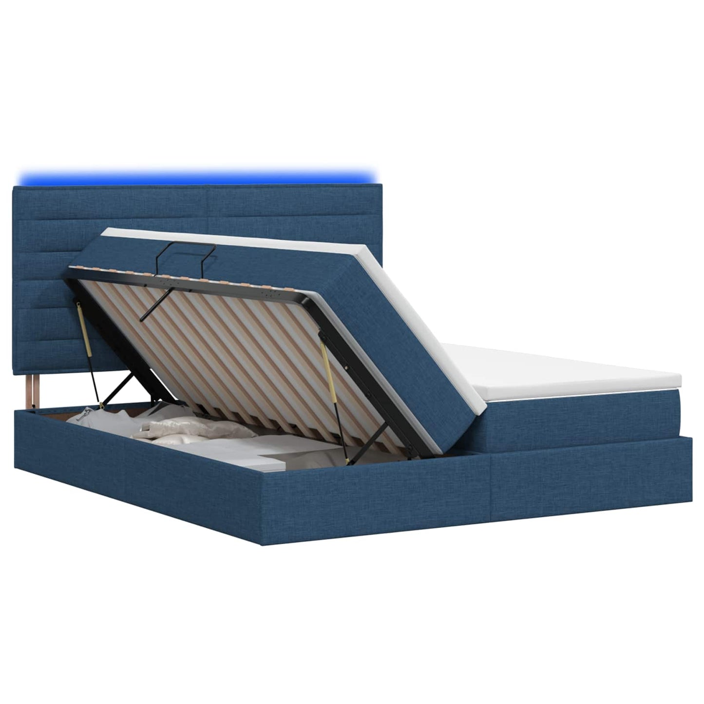 Letto con contenitore LED e materasso Blu 180 x 200 cm Tessuto