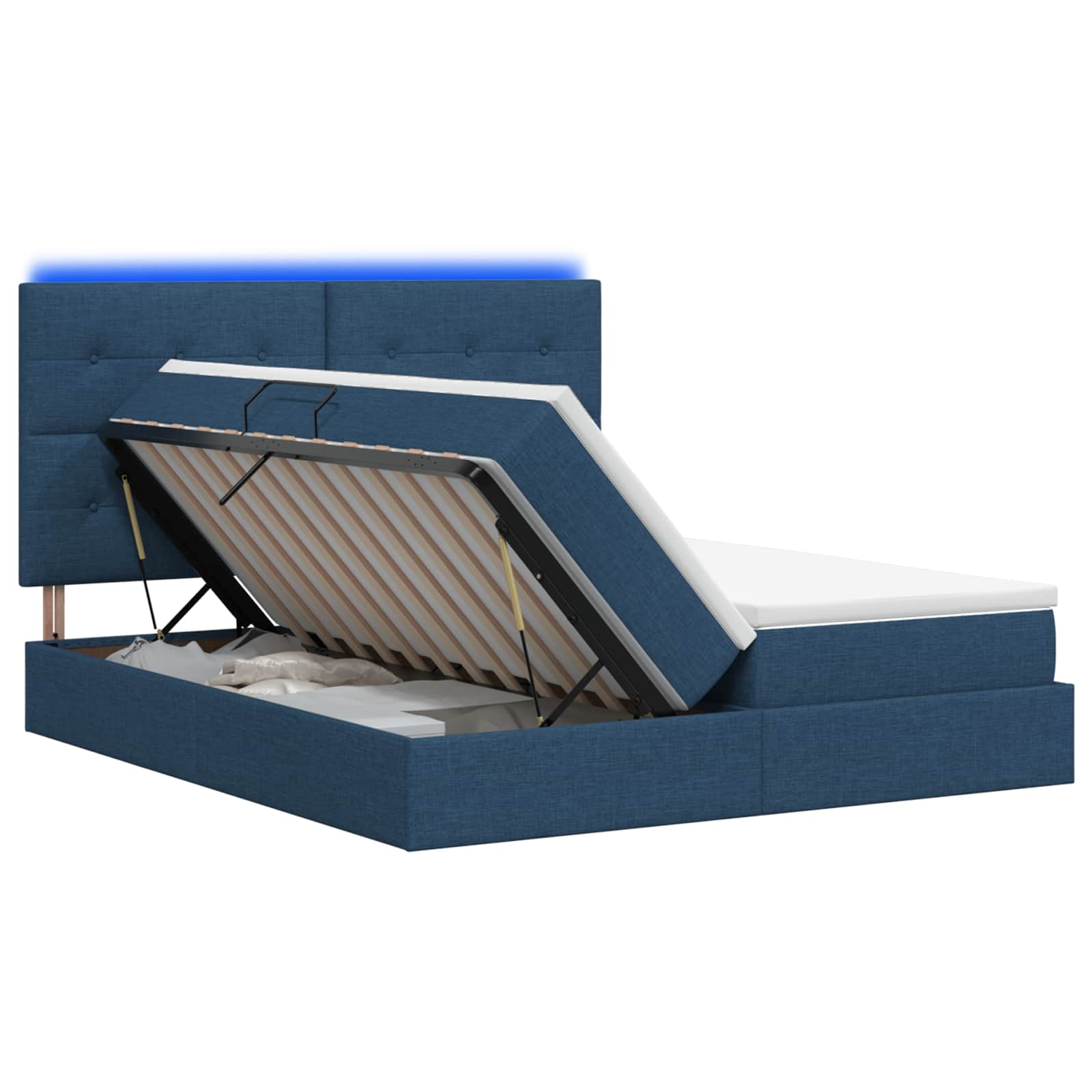 Letto con contenitore LED e materasso Blu 200 x 200 cm Tessuto | homemem39