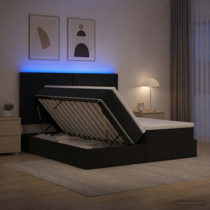 Letto con contenitore LED e materasso Nero 180 x 200 cm Tessuto | homemem39
