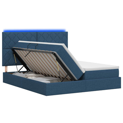 Letto con contenitore LED e materasso Blu 200 x 200 cm Tessuto