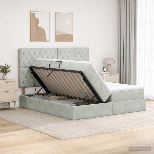 Letto con contenitore LED e materasso Grigio Chiaro - homemem39