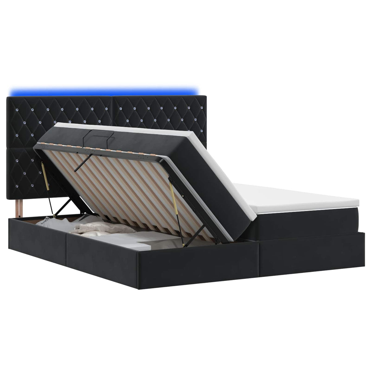 Letto con contenitore LED e materasso Nero 180 x 200 cm Velluto | homemem39