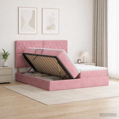 Letto con contenitore LED e materasso Rosa 200 x 200 cm Velluto
