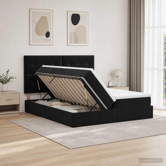 Letto con Contenitore con testiera Nero 180 x 200 cm Velluto | homemem39