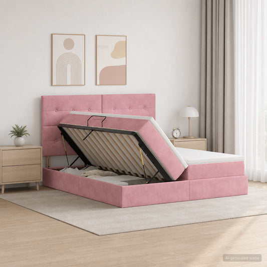 Letto con contenitore LED e materasso Rosa 200 x 200 cm Velluto