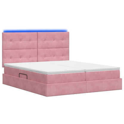 Letto con contenitore LED e materasso Rosa 200 x 200 cm Velluto | homemem39