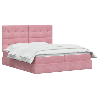 Letto con contenitore LED e materasso Rosa 200 x 200 cm Velluto