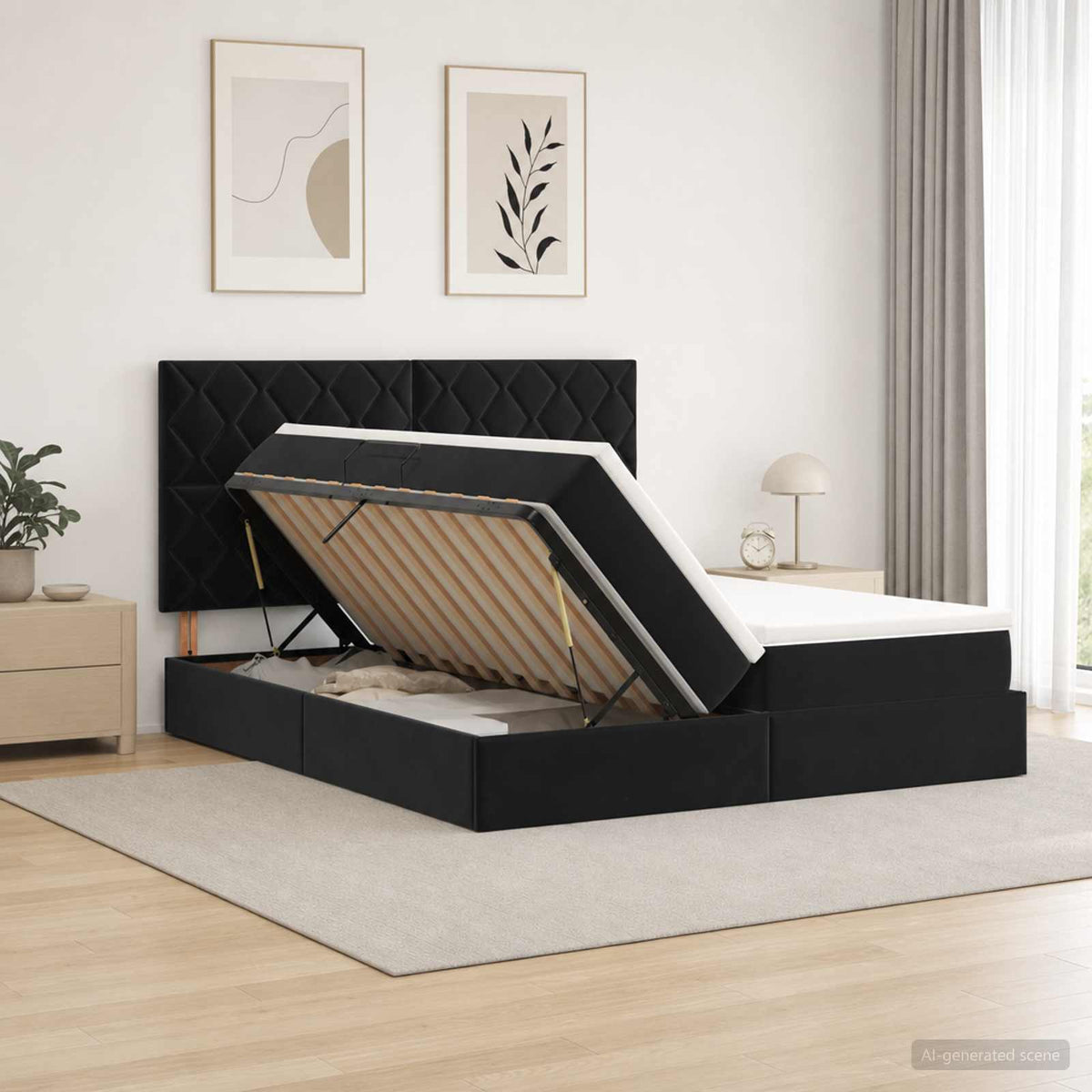 Letto con contenitore LED e materasso Nero 180 x 200 cm Velluto