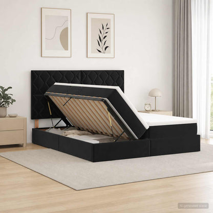 Letto con Contenitore con testiera Nero 180 x 200 cm Velluto | homemem39