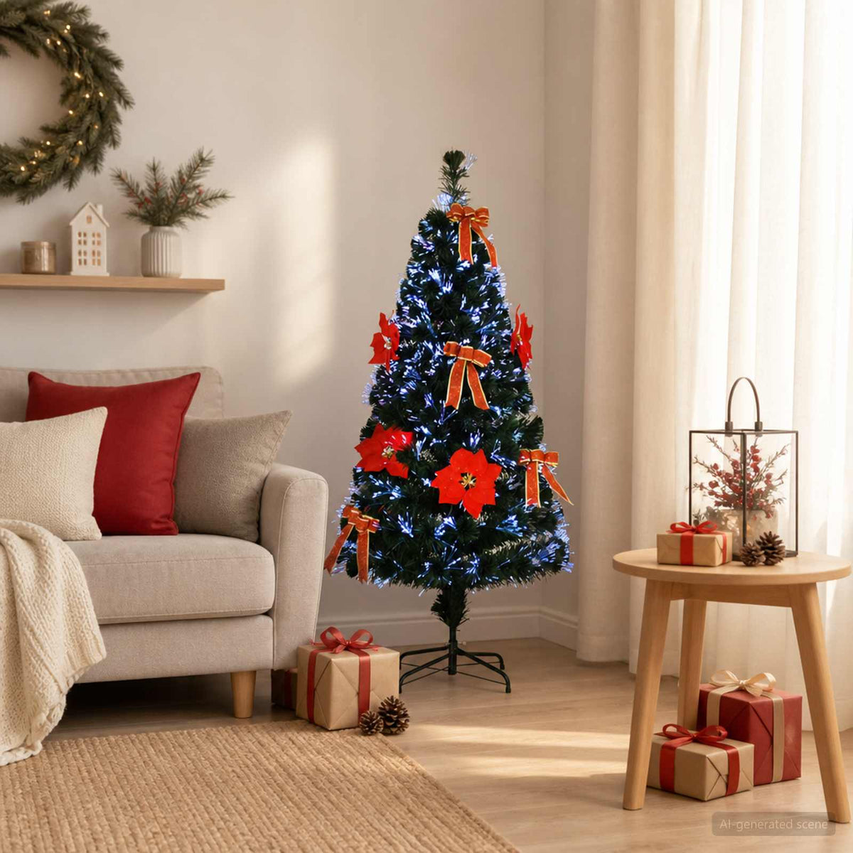 Albero di Natale in fibra ottica 120 cm 12 LED Multicolore PVC