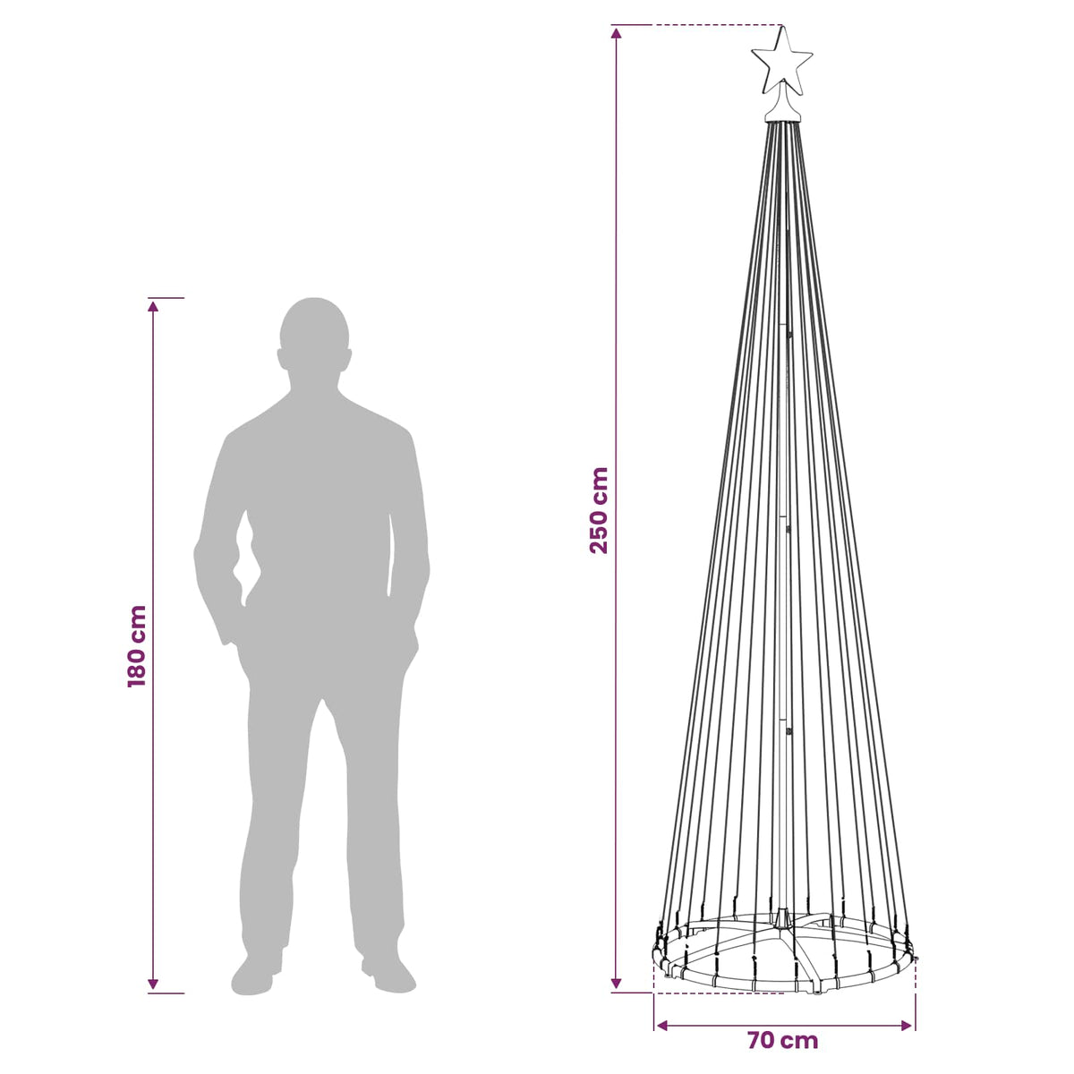 Albero di Natale a cono LED 250 cm 470 LED Multicolore Acciaio | homemem39