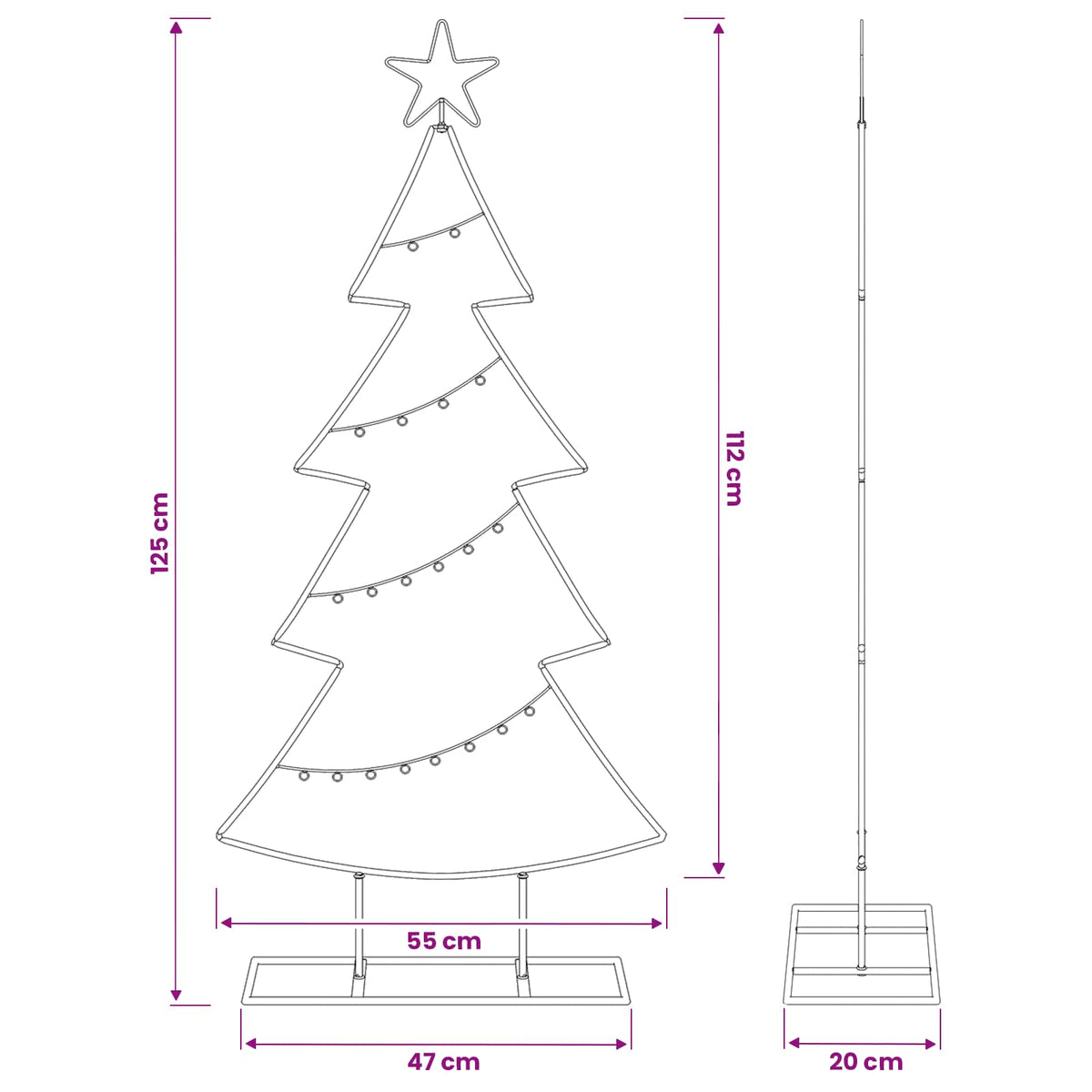 Albero di Natale in metallo con supporto KUOPIO 125 cm Acciaio | homemem39