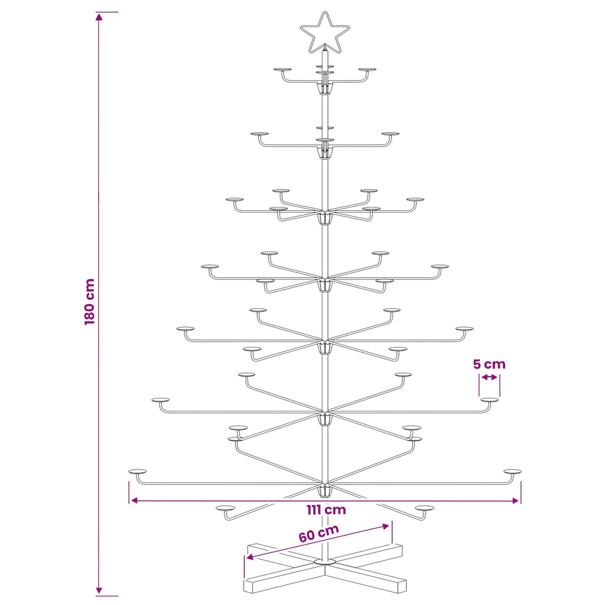 Albero di Natale in Metallo con Supporto KUOPIO 180 cm Acciaio